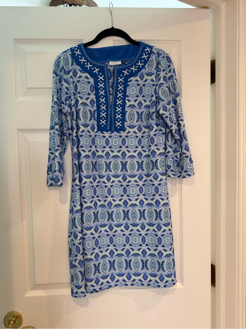 Cabana Life Blue Patterned Tunic with Embroidered Yoke